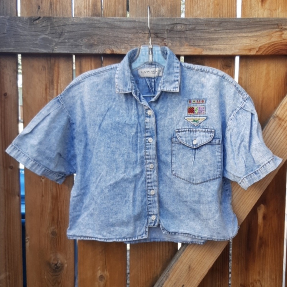 Vintage cropped chambray jean top